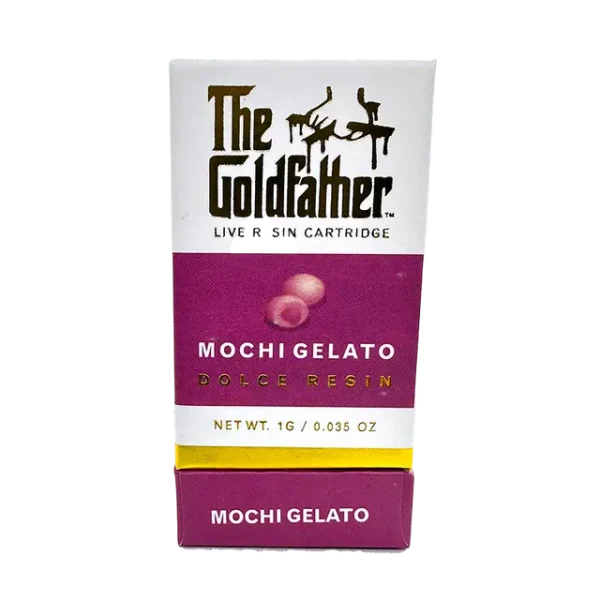 The Hybrid The Goldfather | Mochi Gelato vape cartridge, a premium blend that stands as a masterpiece in the world of cannabis concentrates.